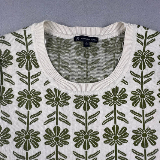 Adrianna Papell Floral Knit Sweater Women 2X Daisy Retro Cottagecore