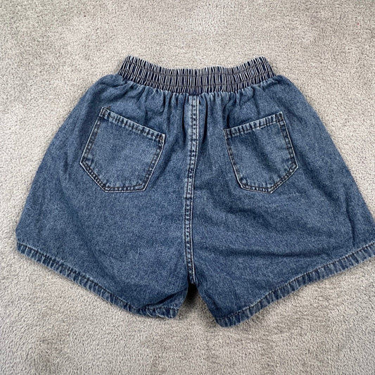 Retro Mom Aesthetic Denim Shorts Womens XS Blue Elastic High Waist VTG