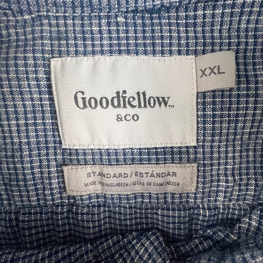 Linen Blend Button Down Shirt Mens XXL Blue Grid Rich Casual Classic