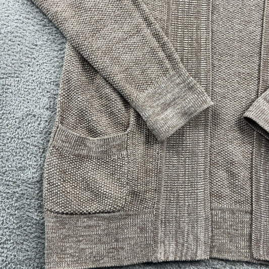 Linen Cotton Cardigan Women Size Medium Beige Open Front Pocket Appleseed's