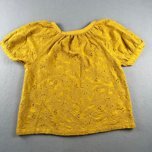 Calypso St Barth Eyelet Blouse Womens Medium Yellow Cotton Short Sleeve Boho Top