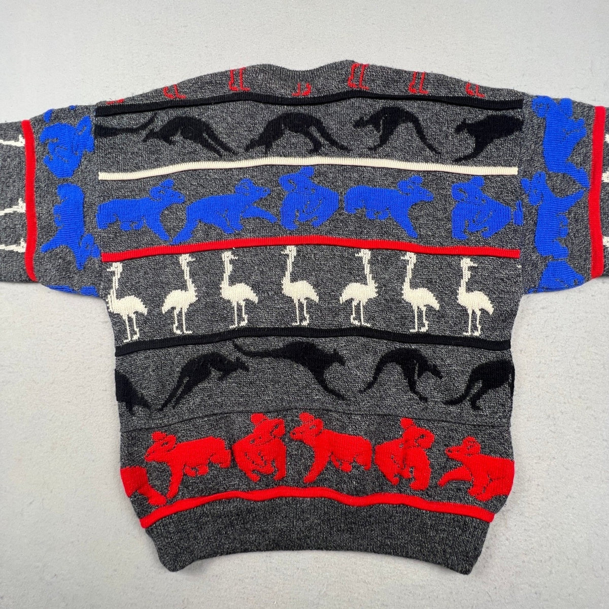 Hysport Wool Sweater Mens 22 Grey Australian Animal Intarsia Knit Vintage Retro
