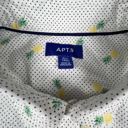 Tropical Button Down Shirt Mens 3XL Tall Pineapple Polka Dot Casual Apt. 9