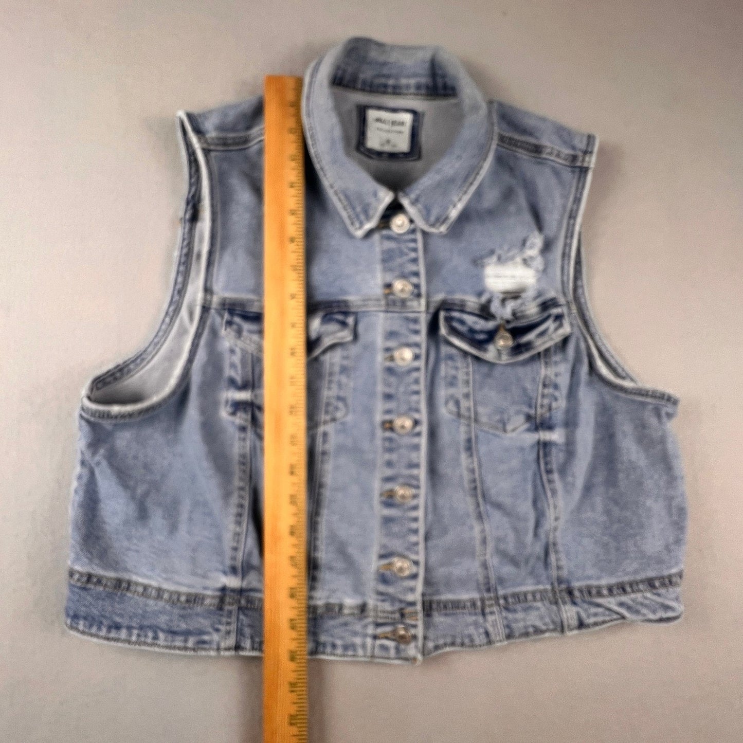 Wax Jean Denim Vest Women 3XL Blue Distressed Cropped Jean Jacket Sleeveless