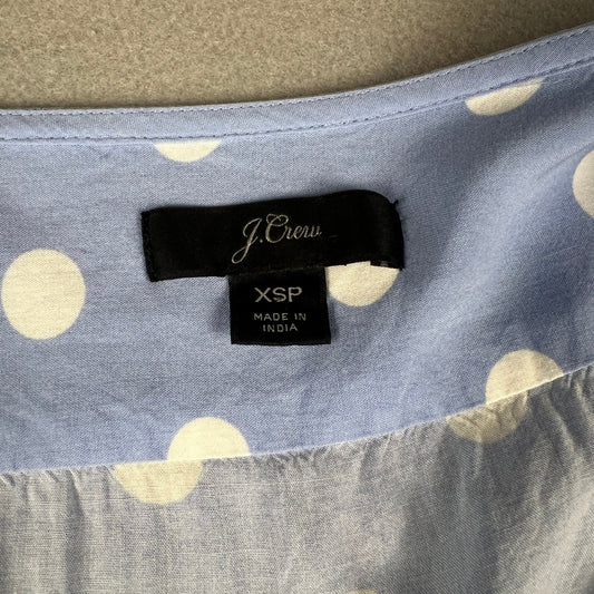 J.Crew Faux Wrap Dress Womens XSP Blue Polka Dot Midi Summer Casual Coquette