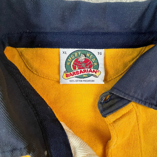 VTG Barbarian Rugby Wear Mars Hill College Shirt Mens XL Yellow Long Sleeve Polo
