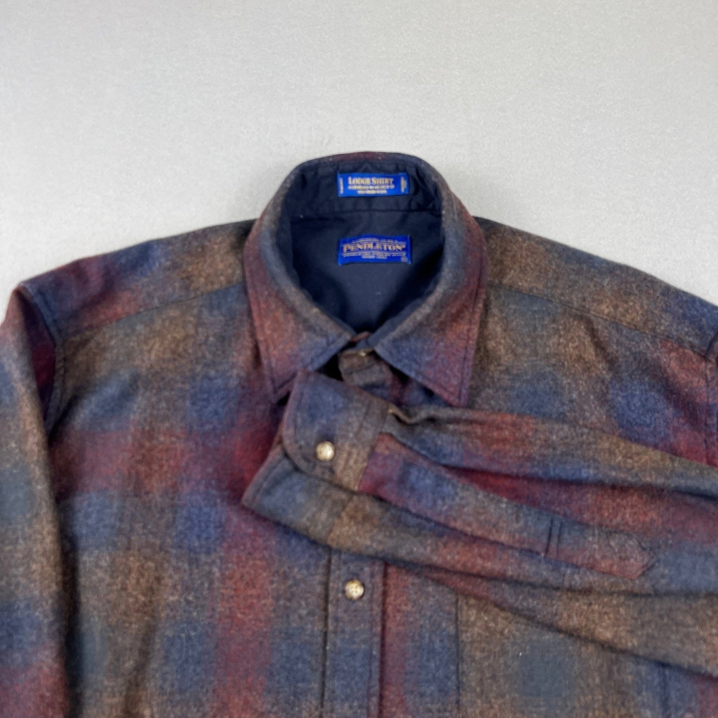 Pendleton Lodge Shirt Mens L Brown Plaid Wool Button Up Flannel Outdoor Classic