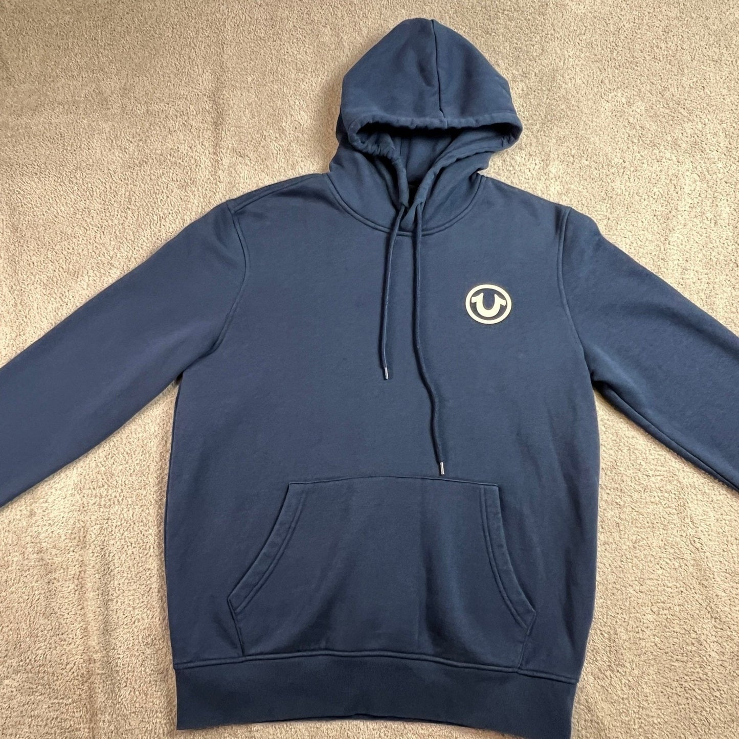 True Religion Hoodie Mens Medium Blue Horseshoe Logo Pullover Sweatshirt
