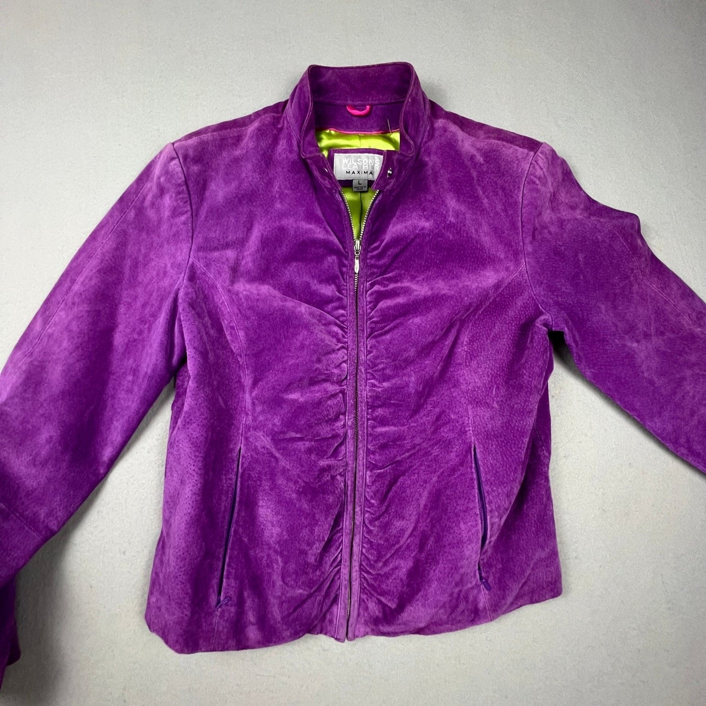 Wilsons Leather Maxima Suede Jacket Women L Purple Moto Mock Neck Y2K Joker Chic