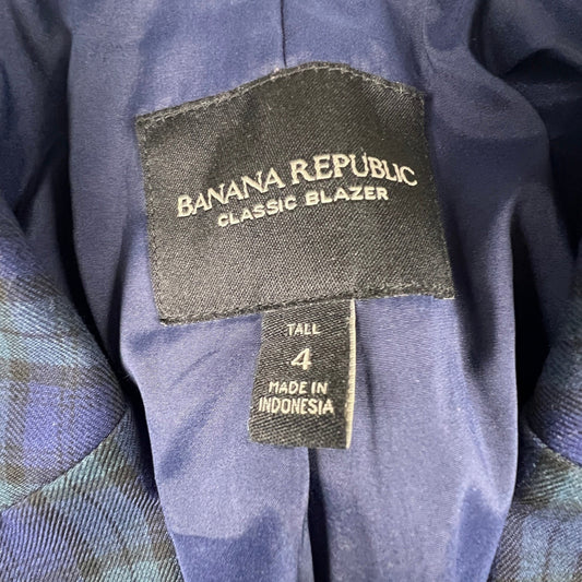 Banana Republic Classic Blazer Womens 4 Tall Navy Green Plaid Tailored Career