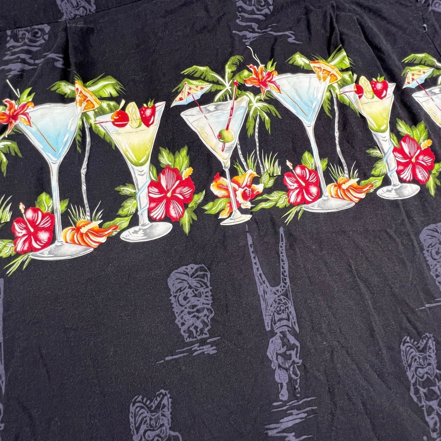 Paradise Found Button Up Shirt XL Black Tiki Cocktail Tropical Hawaiian Aloha