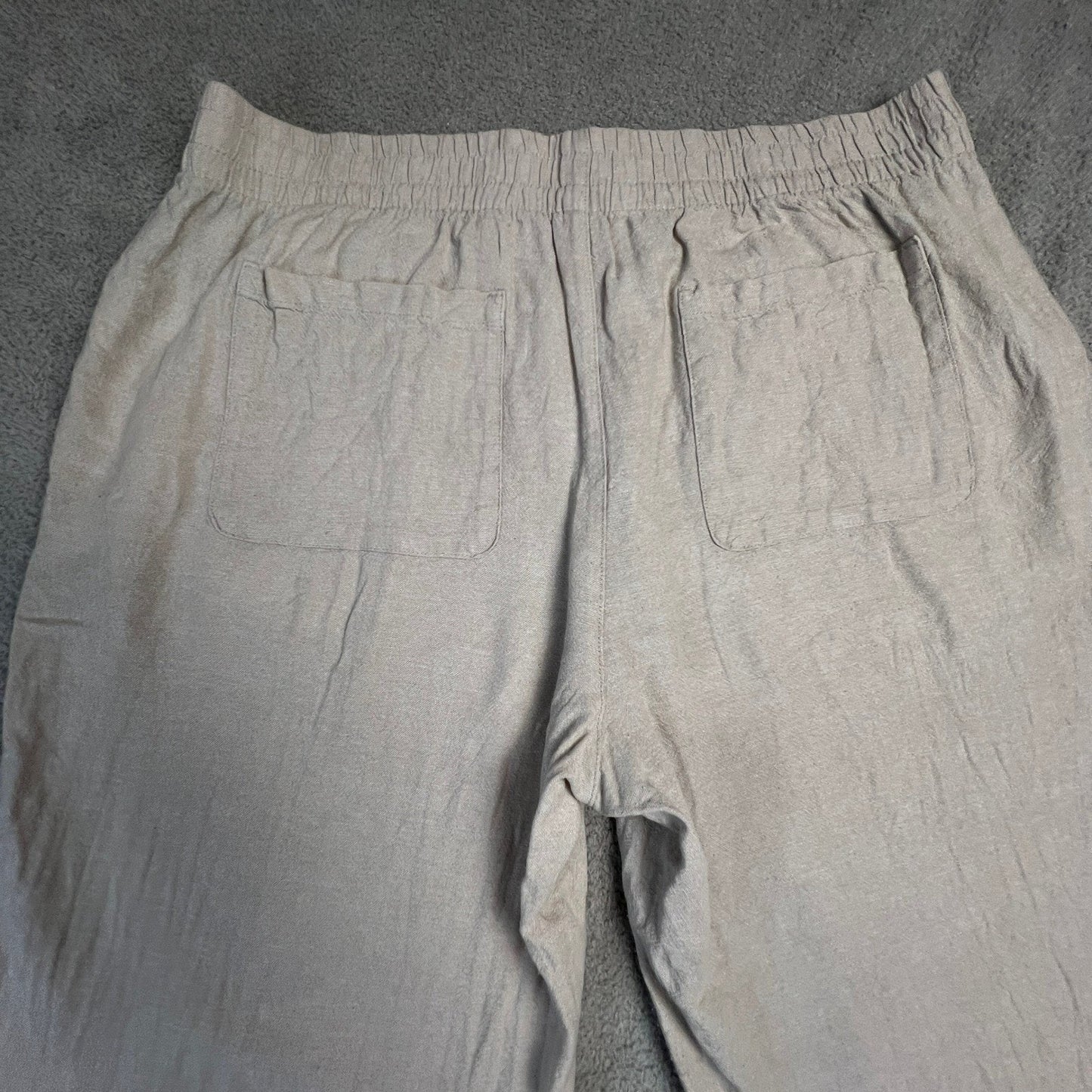 Linen Blend Wide Leg Pants XL High Rise Pull On Elastic Waist Beige Old Navy