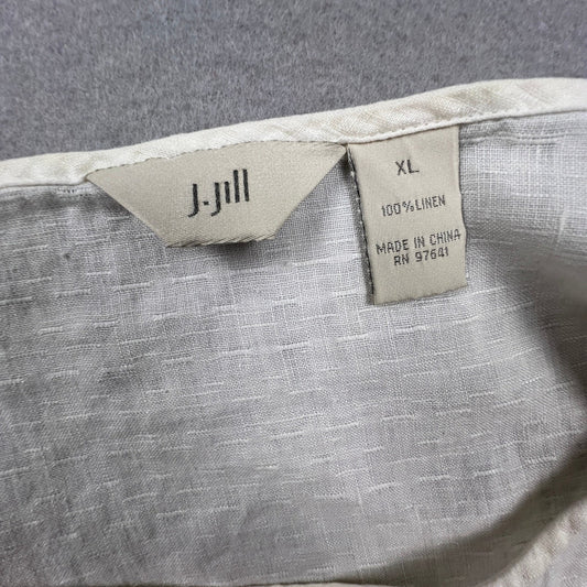 J. Jill Linen Blouse Women XL White Ruffle Hem 3/4 Sleeve Casual Relaxed Boho