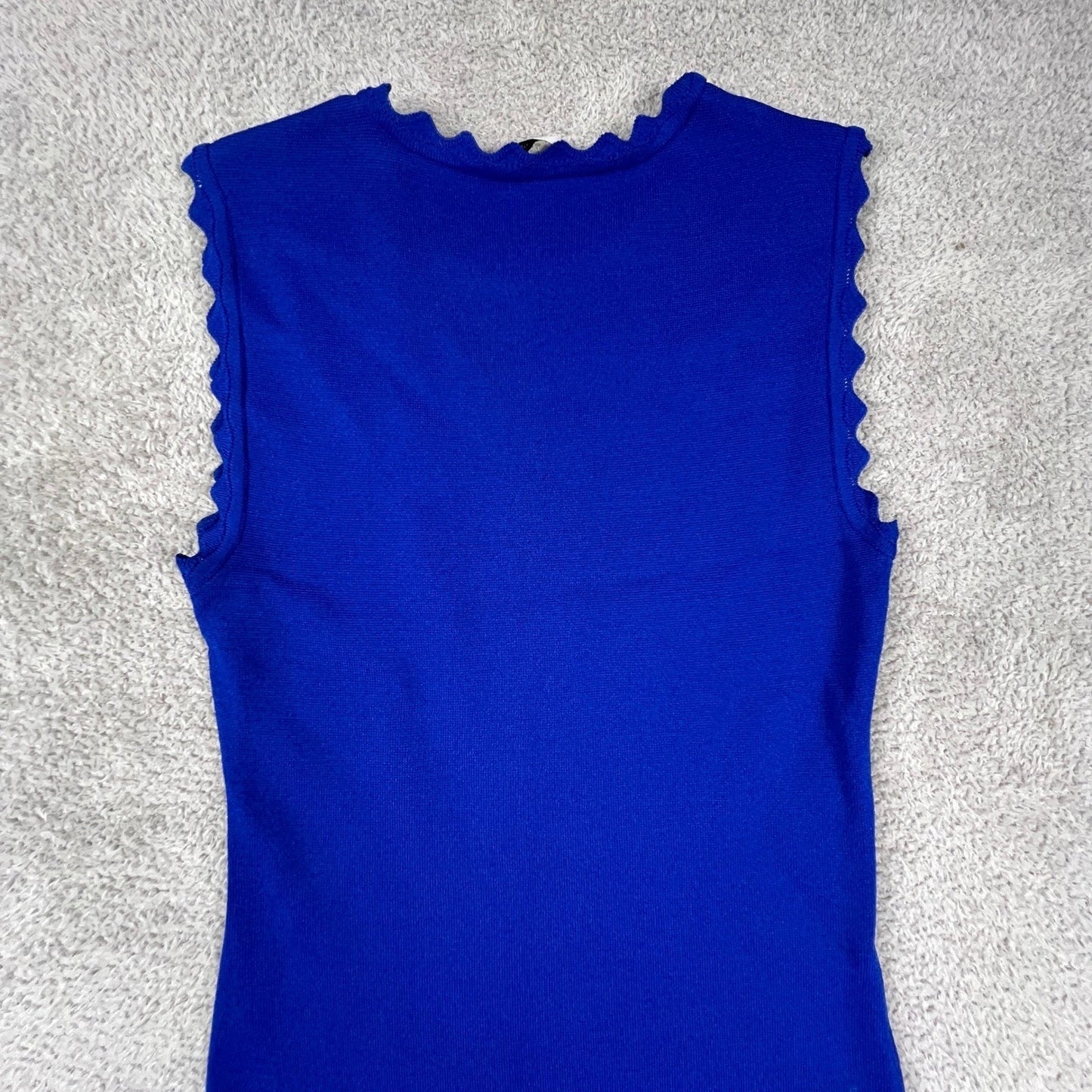 Zara Knit Midi Dress Womens Medium Blue Scalloped Trim Bodycon Sleeveless Chic