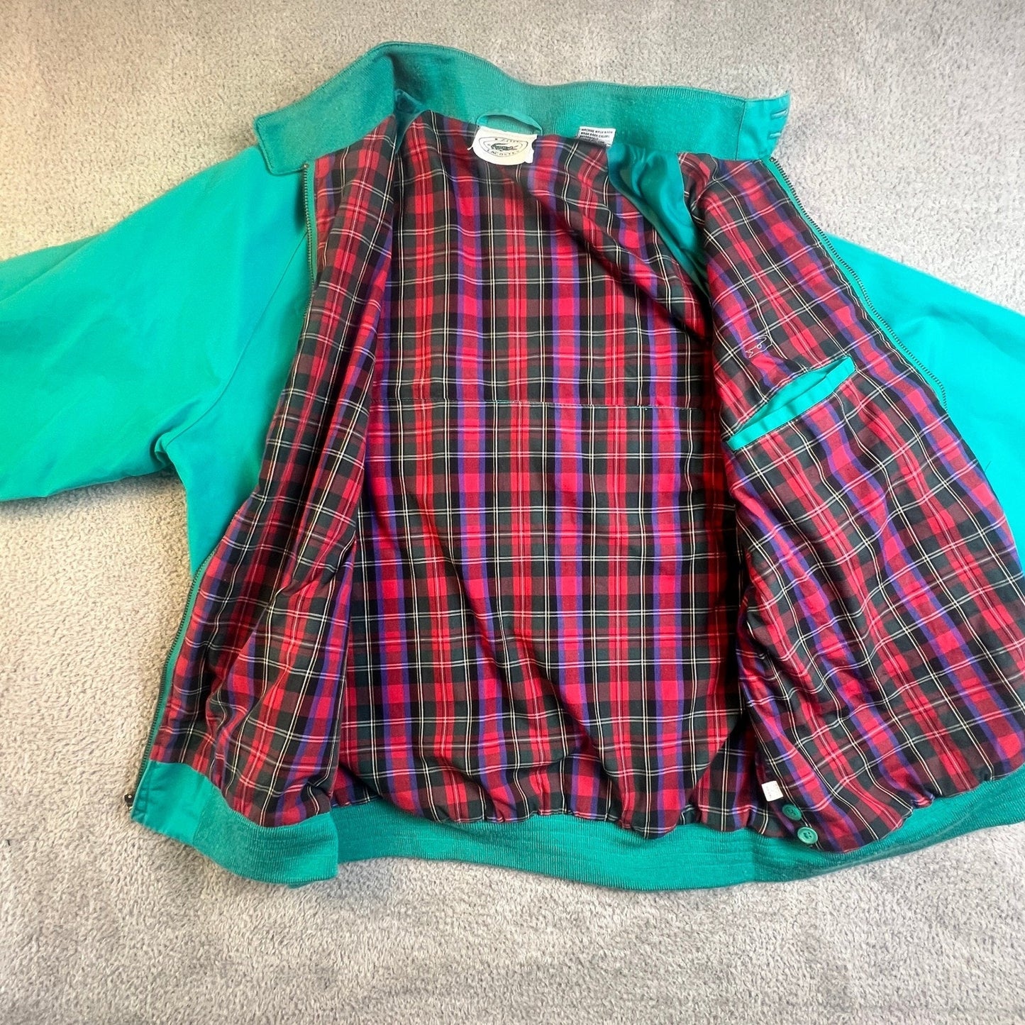 Vintage Izod Lacoste Harrington Jacket Mens Large Teal Green Plaid Lined