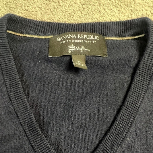 Banana Republic Italian Merino Wool V-Neck Sweater Mens Medium Navy Blue