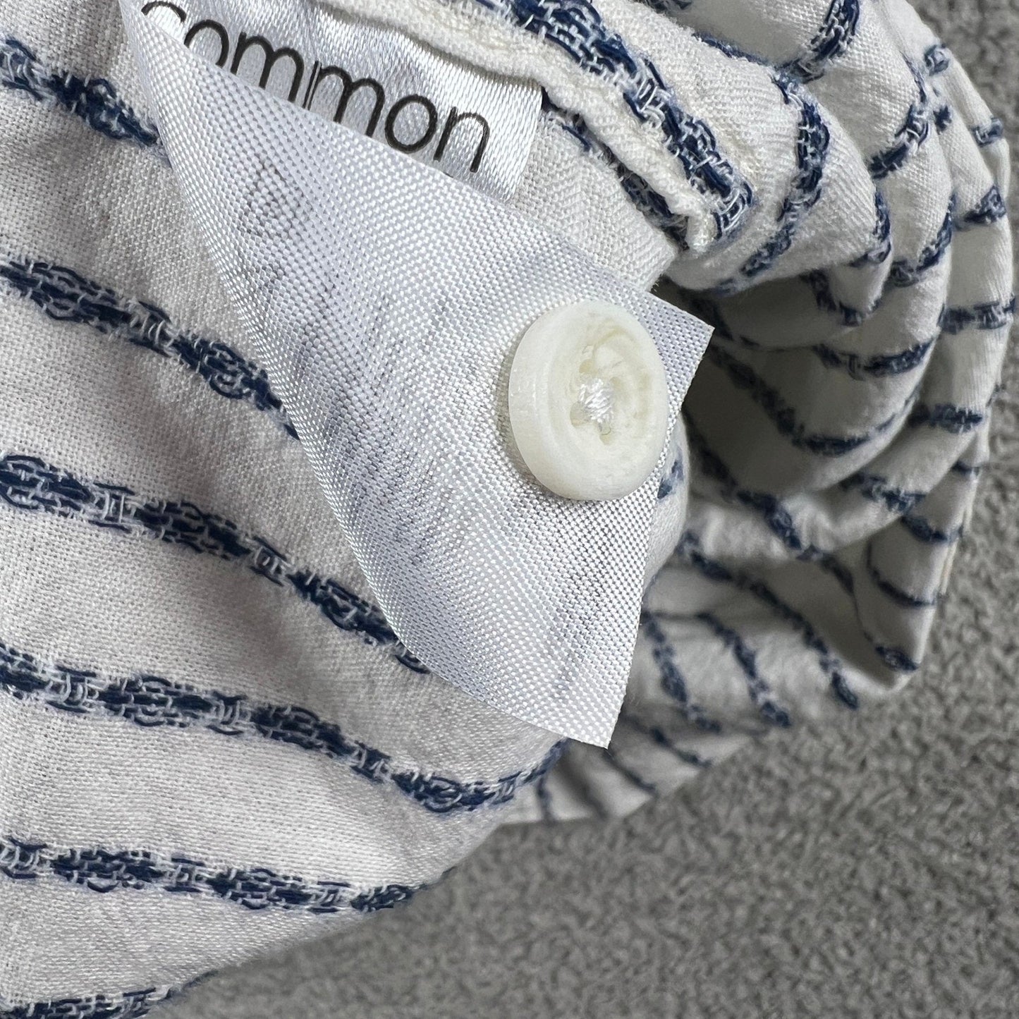 Linen Button Up Shirt Mens Medium White Blue Striped Cotton Blend Summer