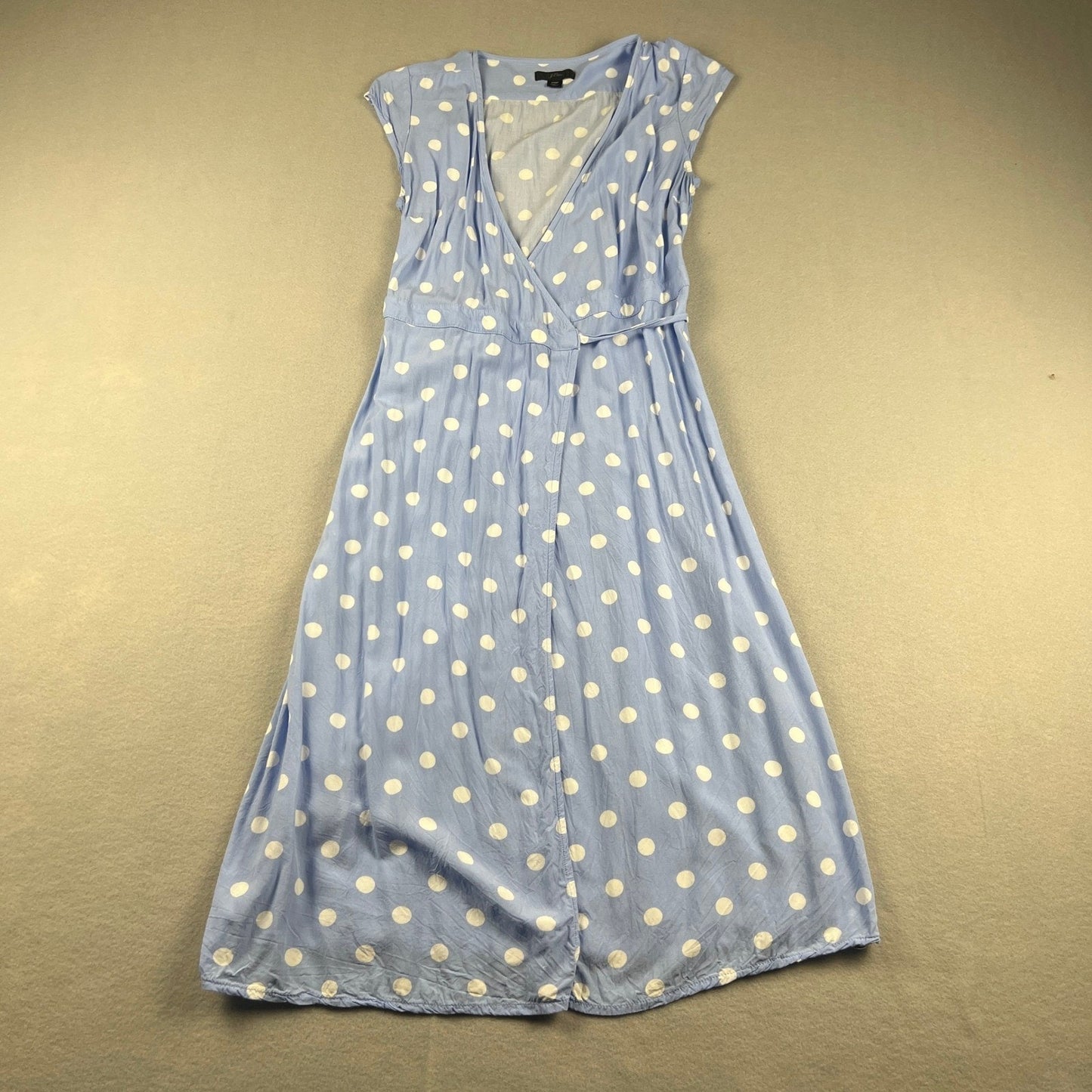 J.Crew Faux Wrap Dress Womens XSP Blue Polka Dot Midi Summer Casual Coquette