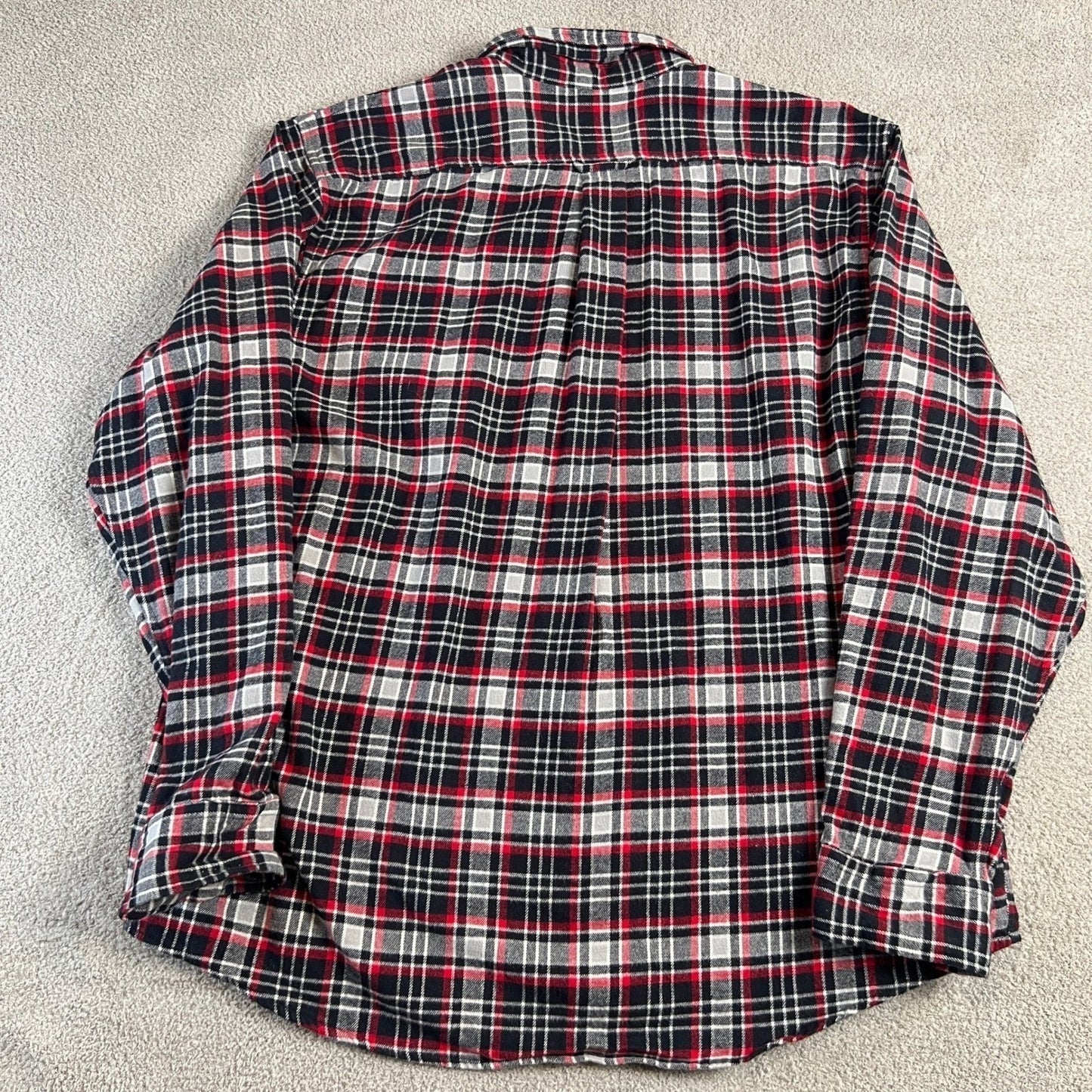 Lands End Flannel Shirt Men's XL Plaid Red Black White L/S Traditional Fit