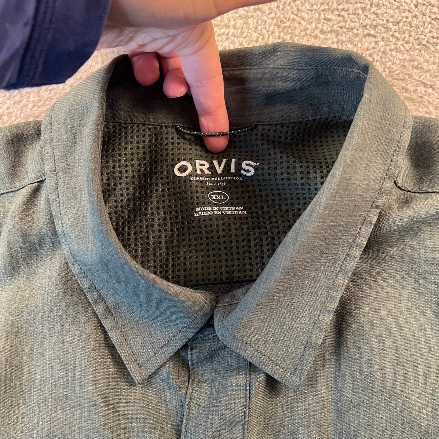 Orvis Button Down Shirt Mens XXL Green Short Sleeve Hiking Outdoor Utility