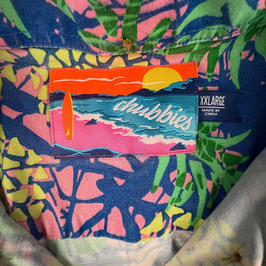Chubbies Pineapple Shirt Mens XXL Blue Pink Short Sleeve Popover Tropical Summer