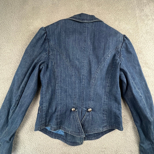 Vintage Denim Military Jacket NapoleonJacket Size 10 Double Breasted Y2K