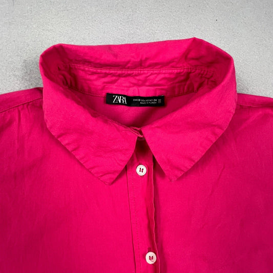 Zara Button Down Shirt Womens XS Pink Oversized Long Sleeve Casual Basic Top