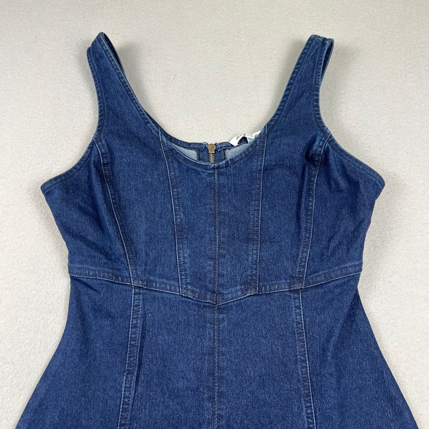 Derek Heart Denim Mini Dress Womens Medium Blue Stretch Zip Back Casual Chic