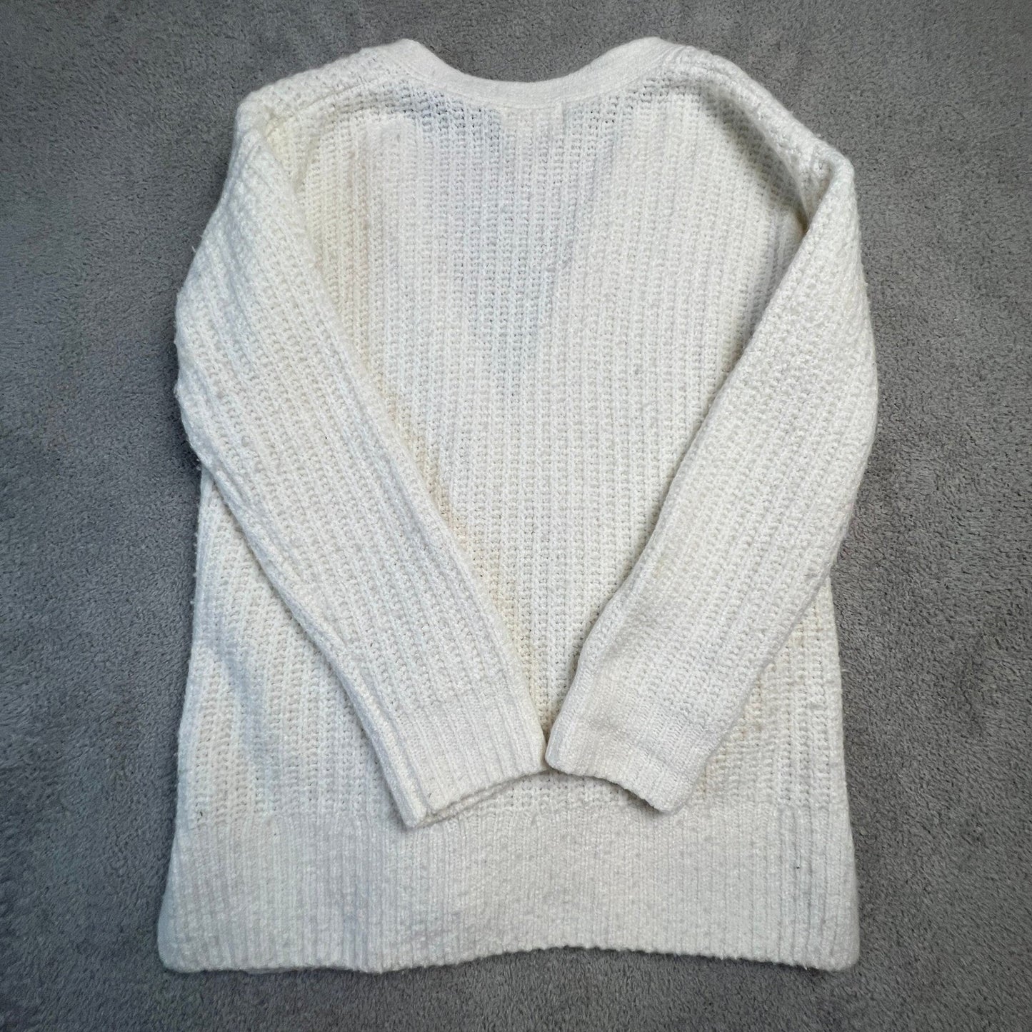 Anthropologie Cardigan Extra Small Merino Wool Blend Chunky Knit Cream Pockets