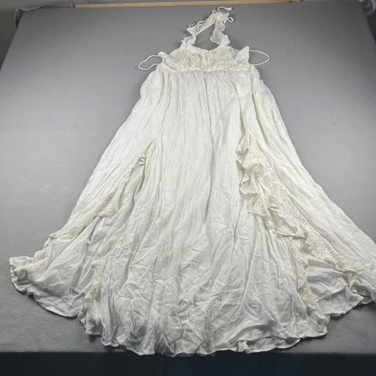 NWT Free People Maxi Dress XS Ivory White Lace Ruffle Halter Boho Summer Wedding