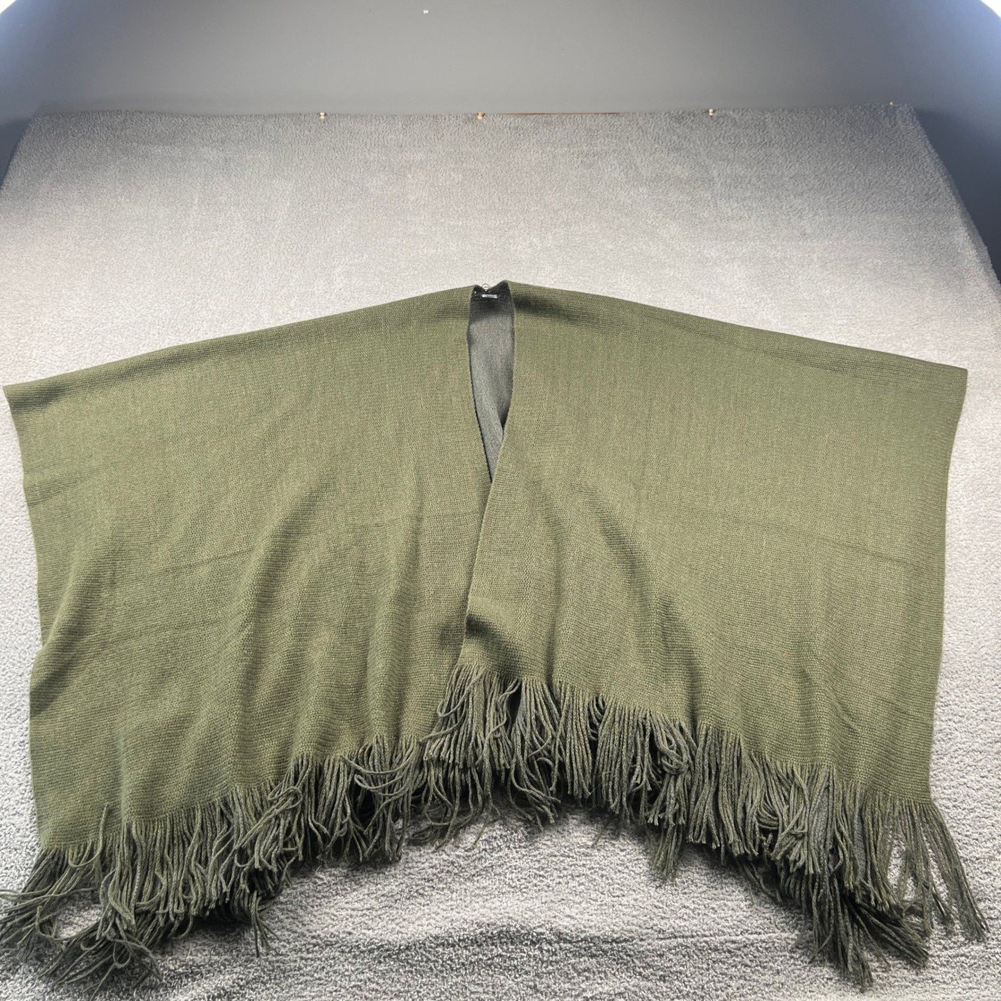 Castlecore Preppy Knit Poncho Wrap Women Olive Green Fringe Boho Earthy Cozy