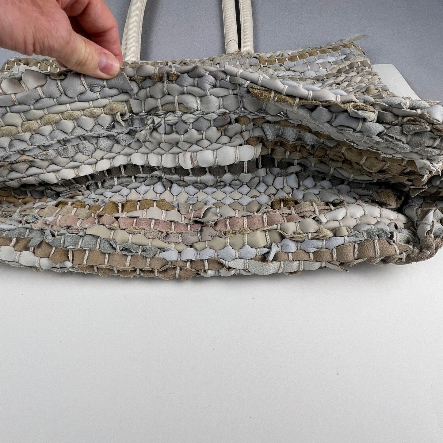 Handcrafted Upcycled Woven Tote Bag Large Neutral Boho Eco-Friendly Beach Travel