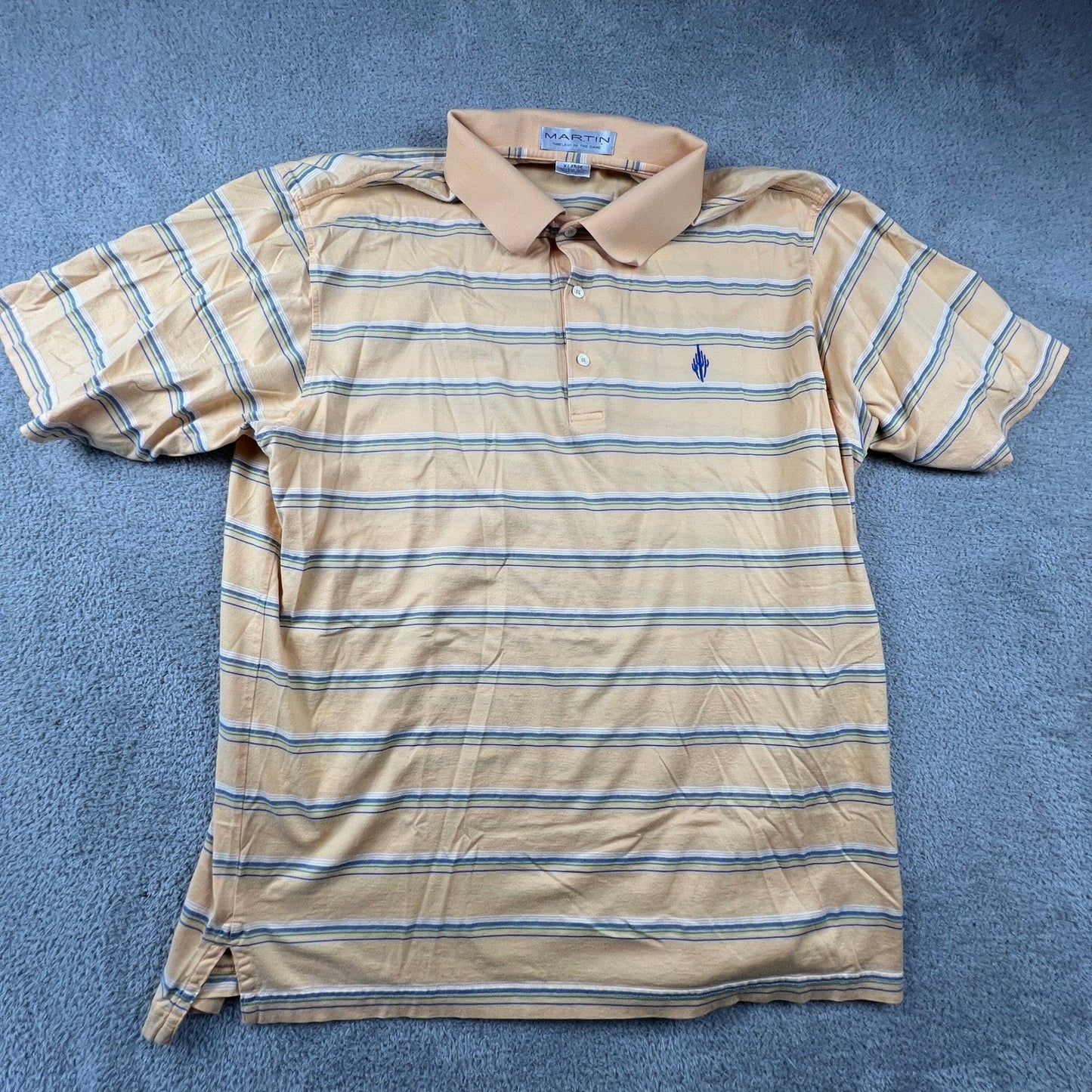 Martin Timeless As The Game Polo Shirt Mens XL Pima Cotton Striped Orange Cactus