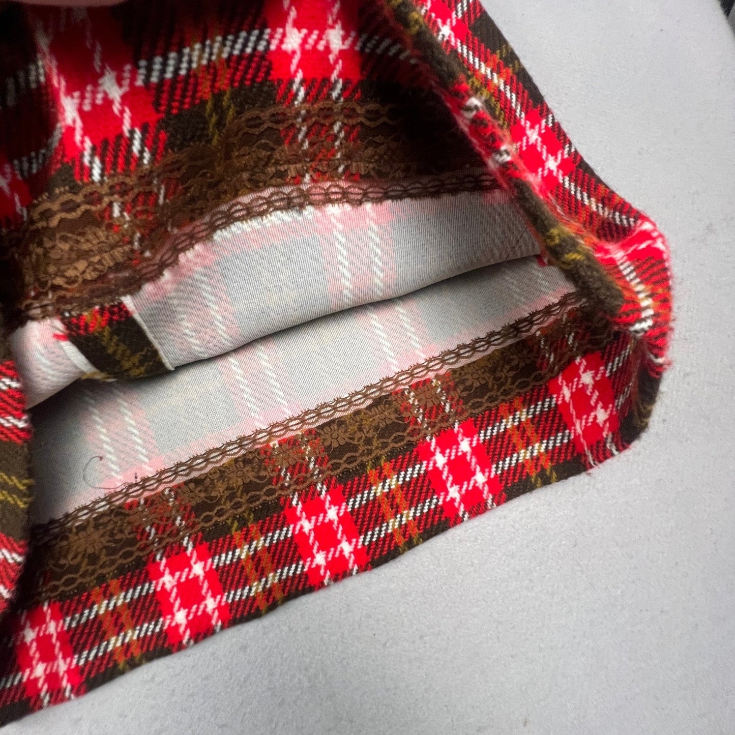 Vintage Plaid Skirt Set Womens Medium Red Brown Vest Mini Skirt Mod Academic