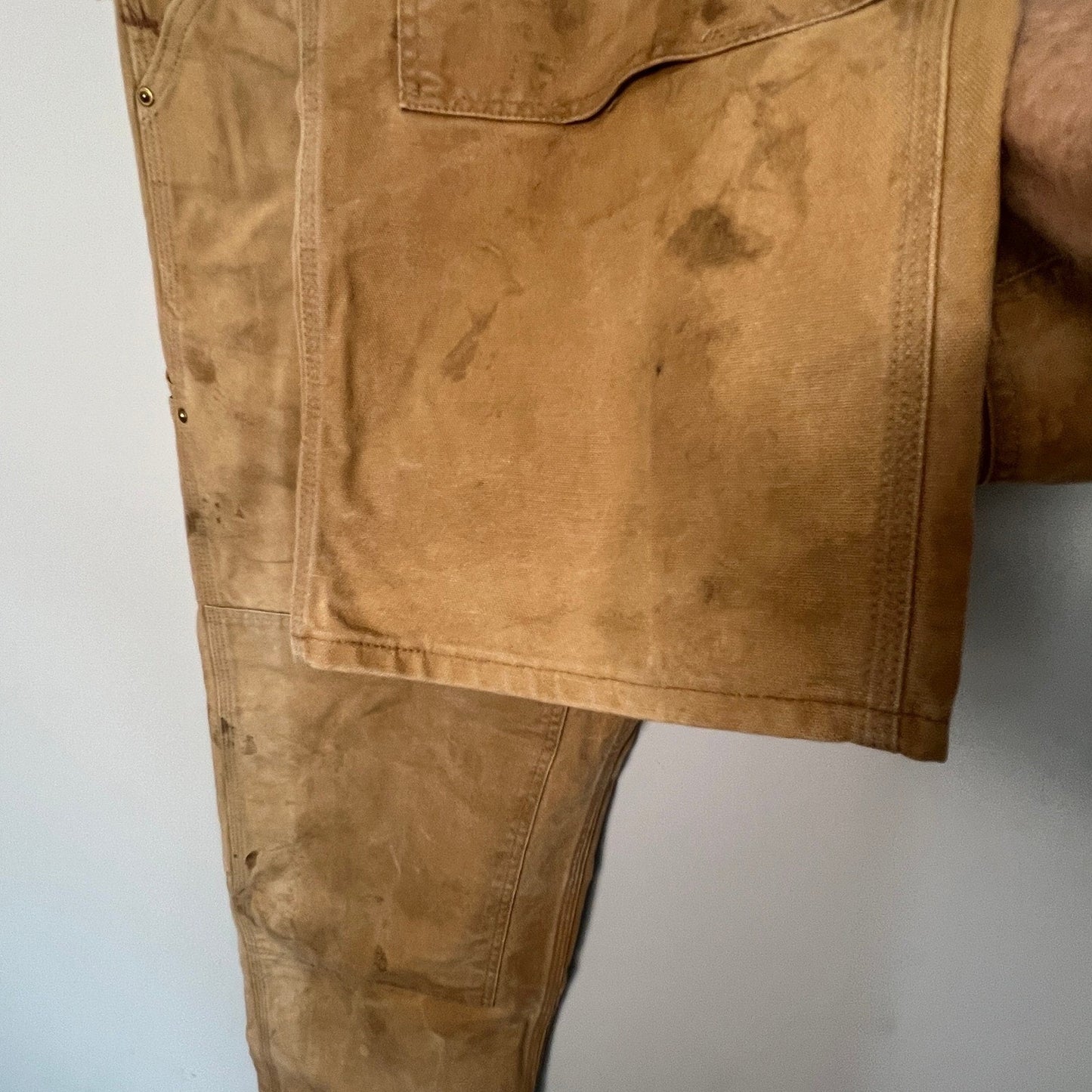 Carhartt Bib Overalls Mens 38x30 Brown Duck Canvas Double Knee Workwear R01 BRN