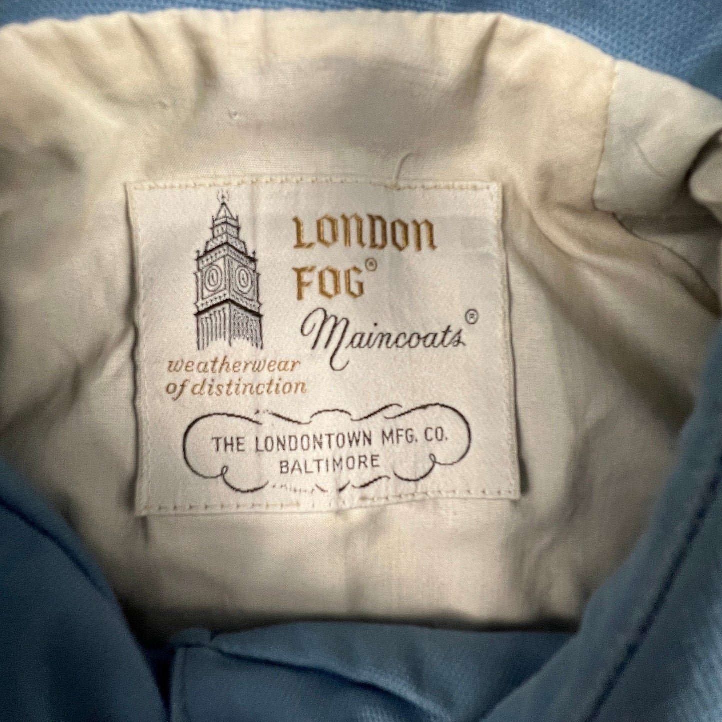 London Fog Maincoat Rain Jacket Womens 14 Regular Blue Vintage Western Yoke Coat
