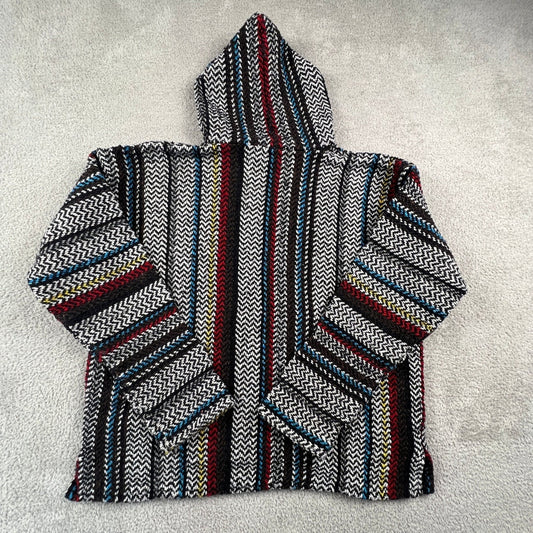 Baja Joe Hoodie Mens Small Striped Mexican Drug Rug Boho Surfer Pullover