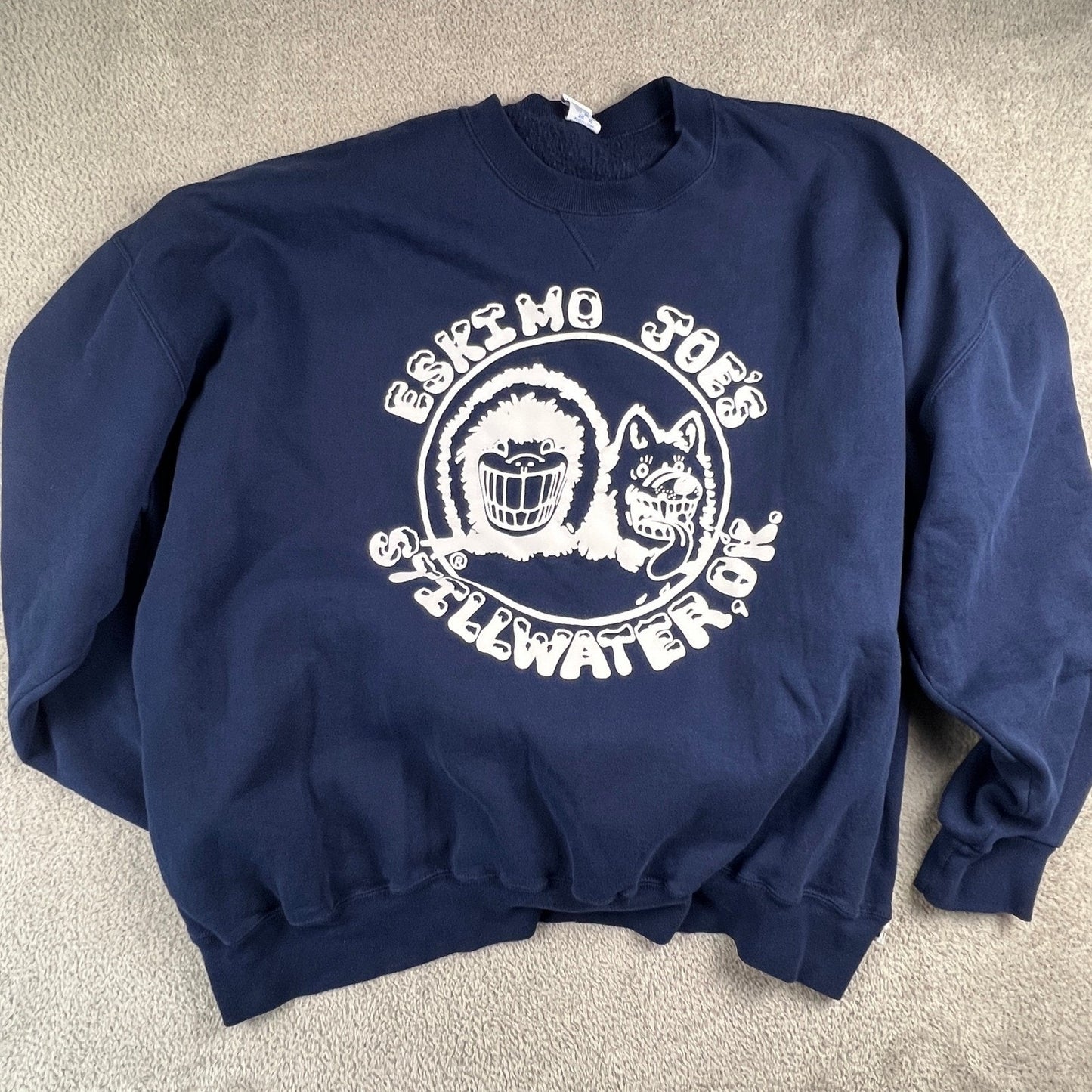 Vintage 90s Russell Athletic Eskimo Joes Sweatshirt Mens 4X Navy Stillwater USA