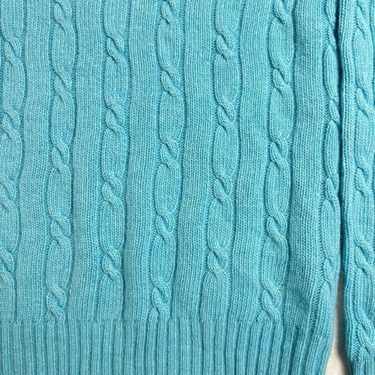 J.Crew Cable Knit Sweater Womens Small Blue Merino Wool V Neck Preppy Classic