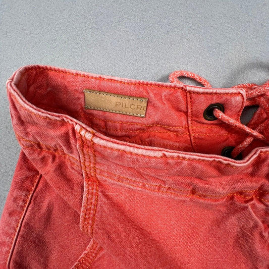 Pilcro Pants Women 27 Coral Wide Leg Button Fly Lace Up Back Boho Anthropologie