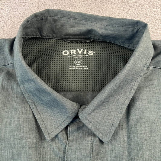 Orvis Button Down Shirt Mens XXL Green Short Sleeve Hiking Outdoor Utility
