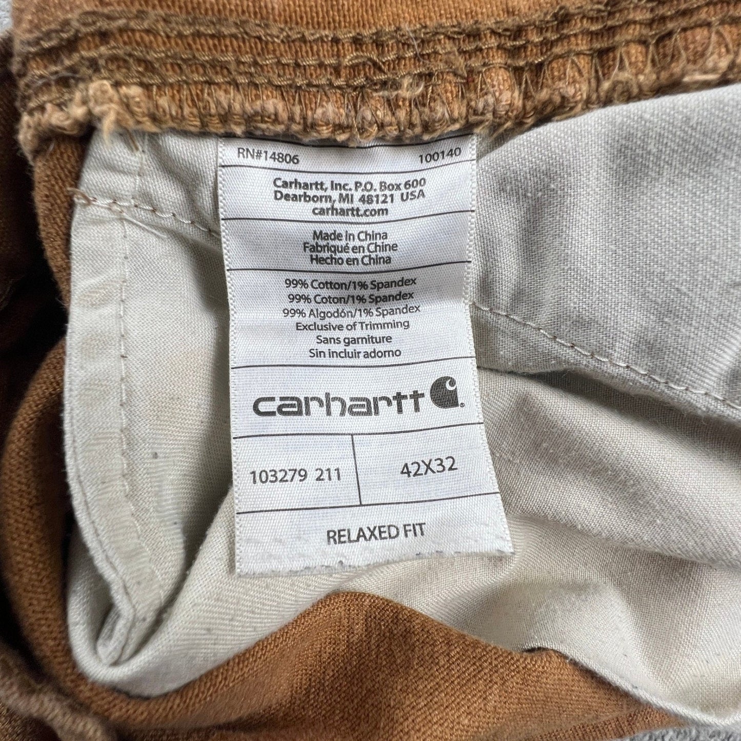 Carhartt Carpenter Pants Mens 42x32 Brown Relaxed Fit Workwear Canvas Utility