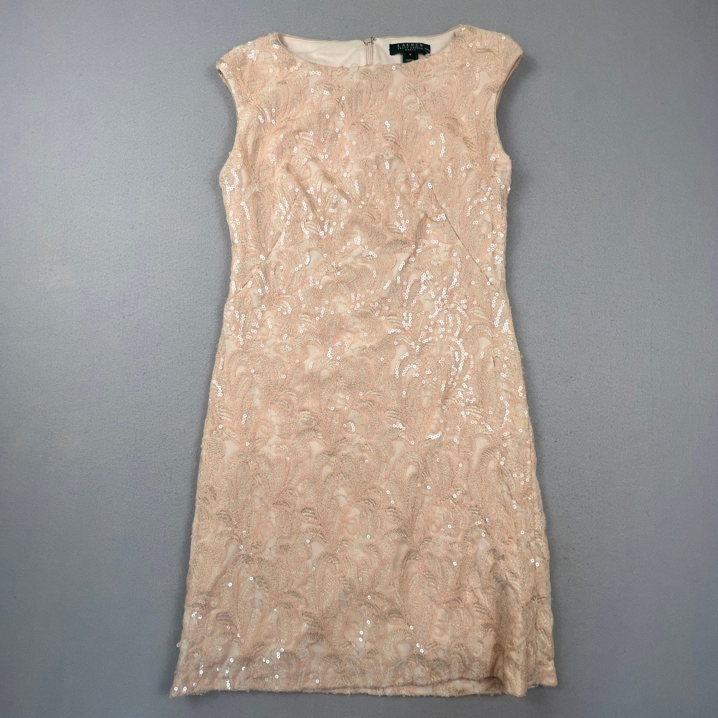 Lauren Ralph Lauren Sheath Dress Womens 8 Sequin Lace Cocktail Party Formal