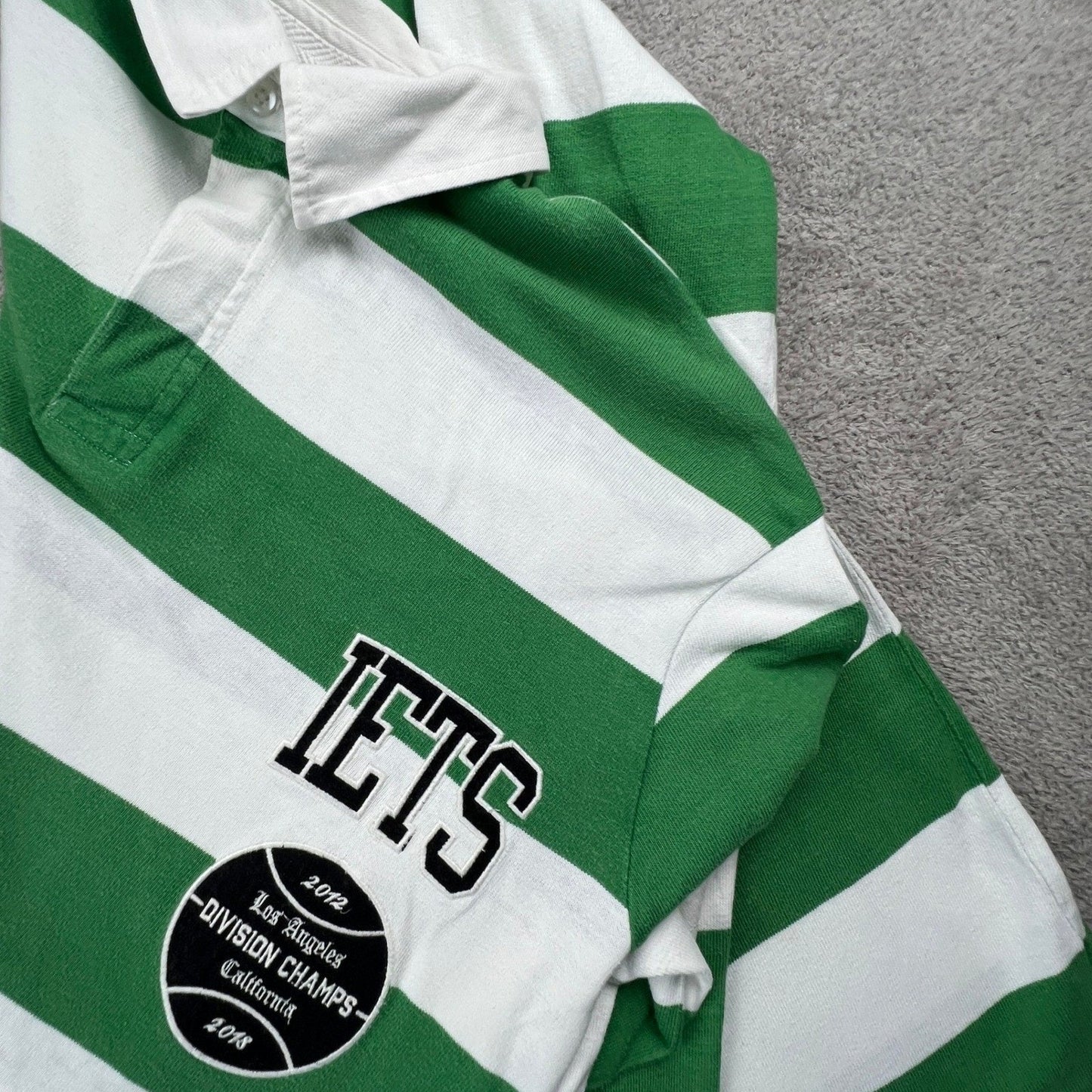 iets Frans Urban Outfitters Mens Polo Rugby Shirt Striped Green White LA Champs