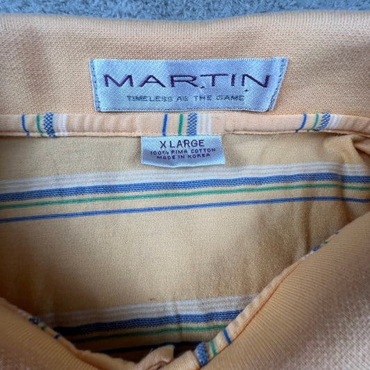 Martin Timeless As The Game Polo Shirt Mens XL Pima Cotton Striped Orange Cactus