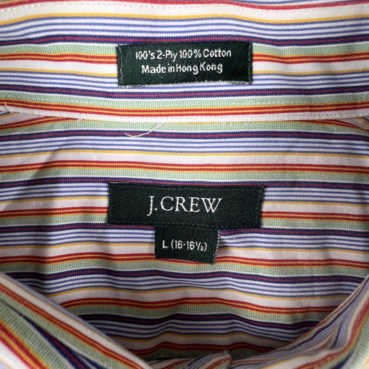 VTG J.Crew Button Down Shirt Mens L Color Stripe 100s 2 Ply Hong Kong Business