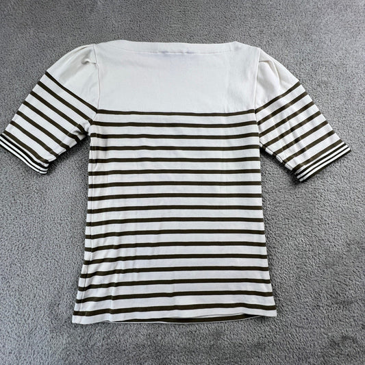 Lauren Ralph Lauren Womens Small Striped Top Cream Brown Preppy Coastal Chic