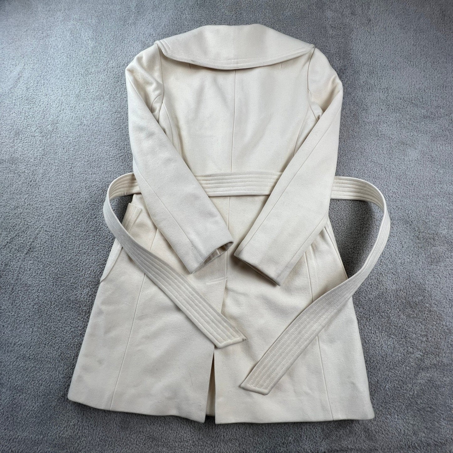 Banana Republic Womens Wool Blend Trench Coat Petite Medium Cream Ivory Minimal
