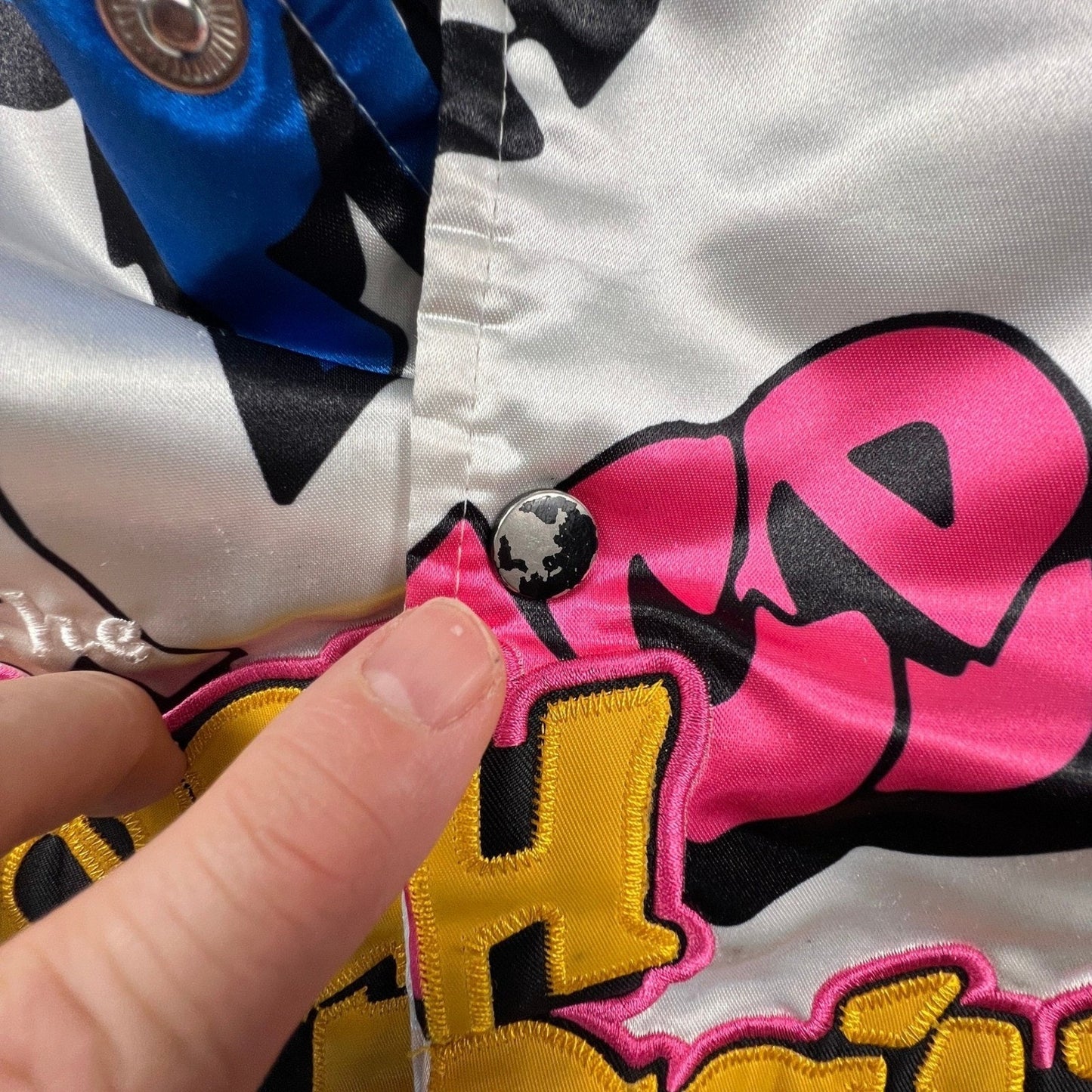 Headgear Classics Fresh Prince Jacket Mens XL White Graffiti Satin Bomber 90s