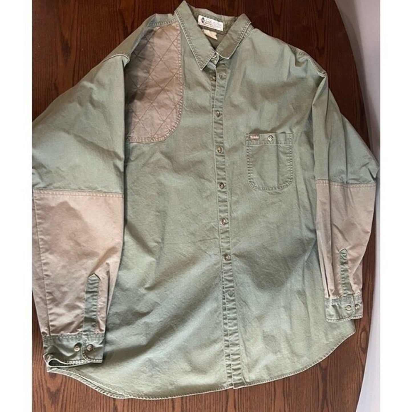 Columbia Hunting Shirt Mens XXL Olive Quilted Shoulder Outdoor Workwear Utility
